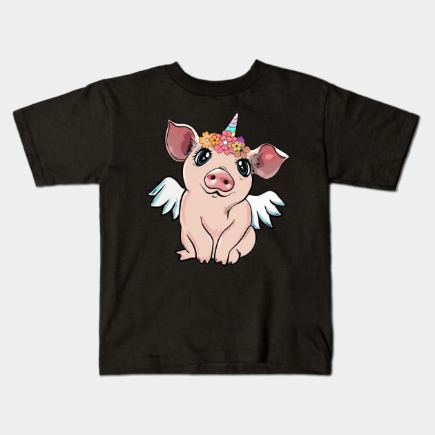 pig unicornand flowers crown Kids T-Shirt by Collagedream